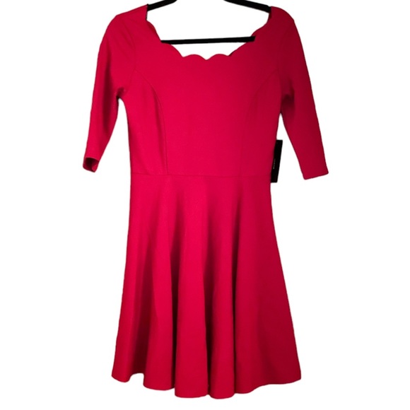 NWT Lulu’s Red Scalloped Skater Dress - Picture 6 of 11